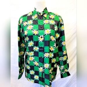 Vintage Escada by Margaretha Ley Silk Checkered Daisy Shirt Medium/Large